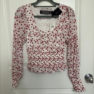 Red + White Floral Blouse - Never Worn! Brand : Code x Mode